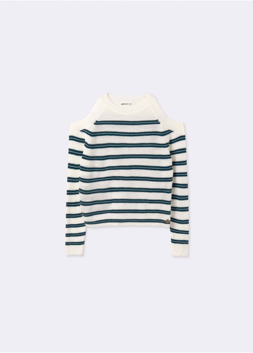 STRIPED COLD-SHOULDER JUMPER
