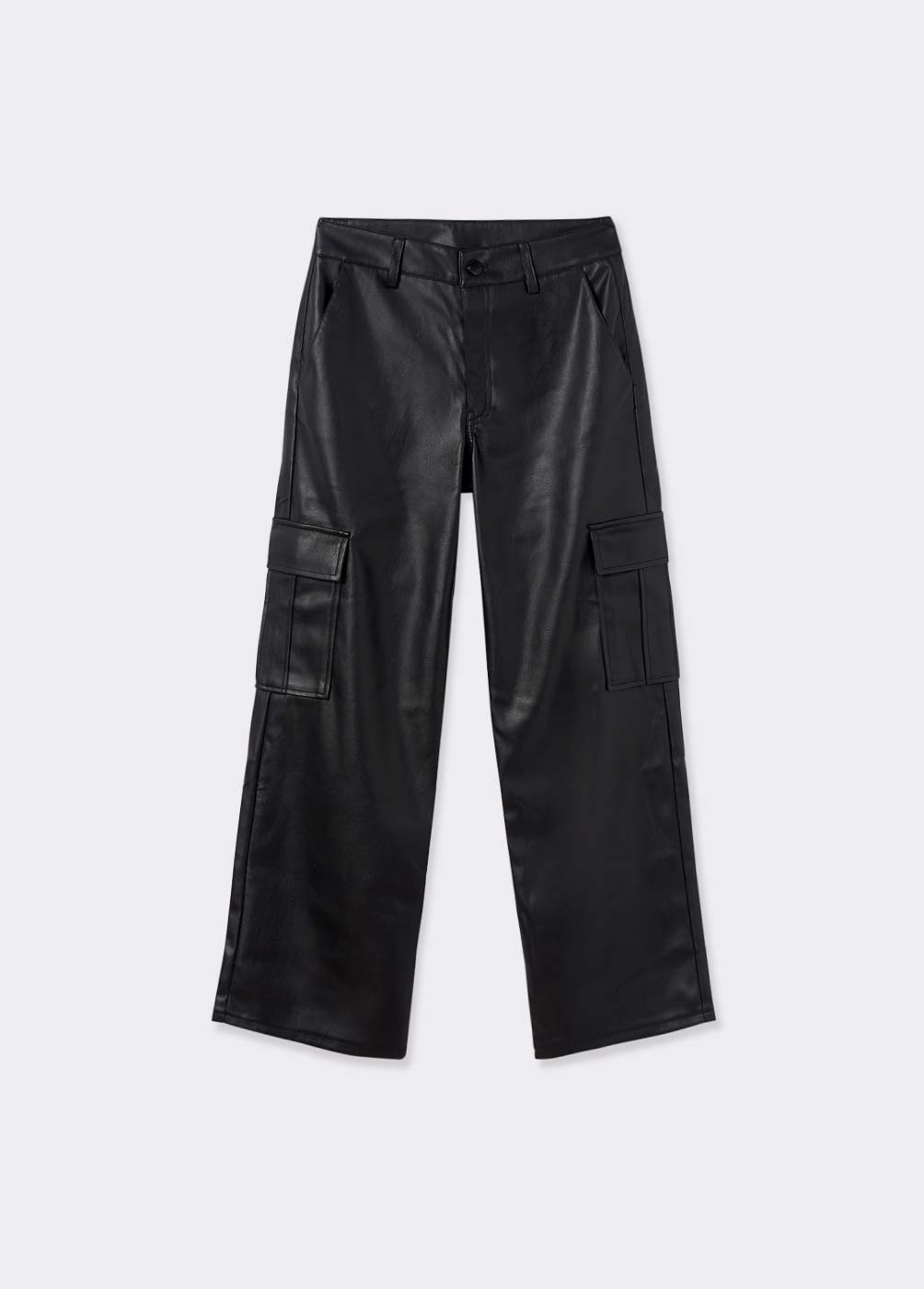 FAUX LEATHER CARGO TROUSERS