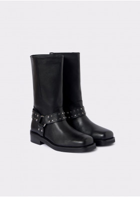 STUDDED BIKER BOOT WITH SQUARE TOE