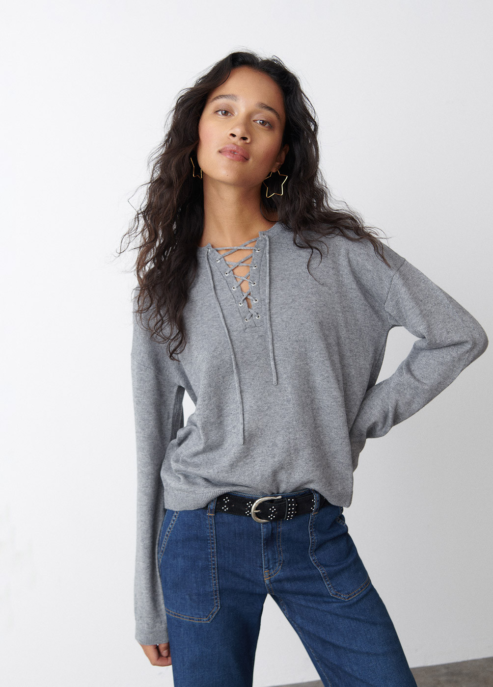 Lace up sleeve online jumper