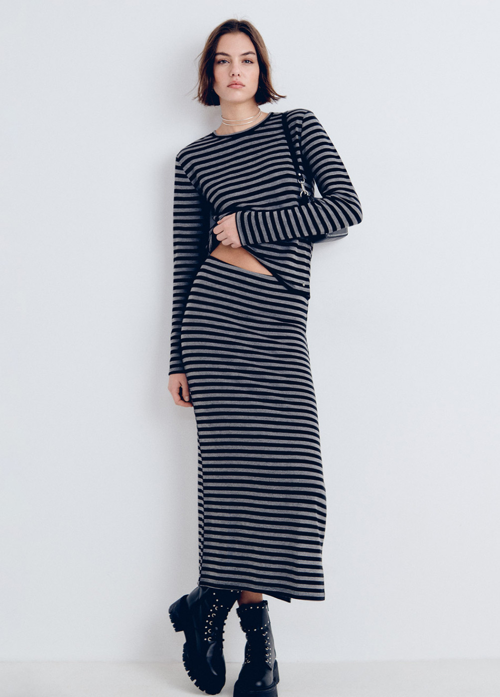 Woven stripe t-shirt with...