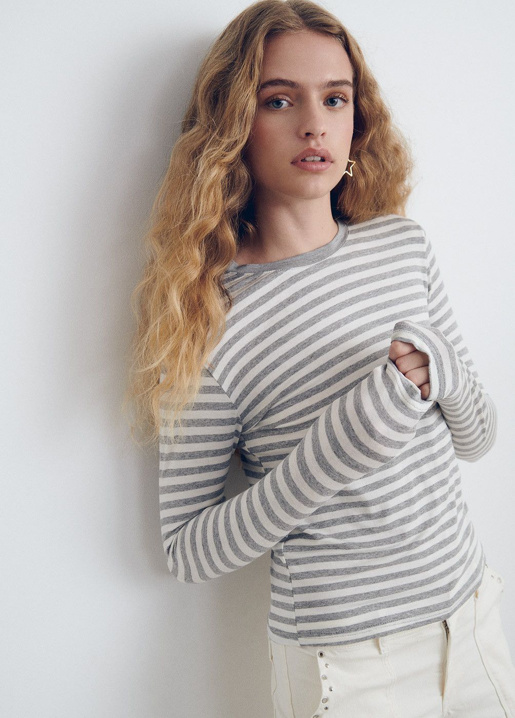 WOVEN STRIPE T-SHIRT WITH LONG SLEEVES