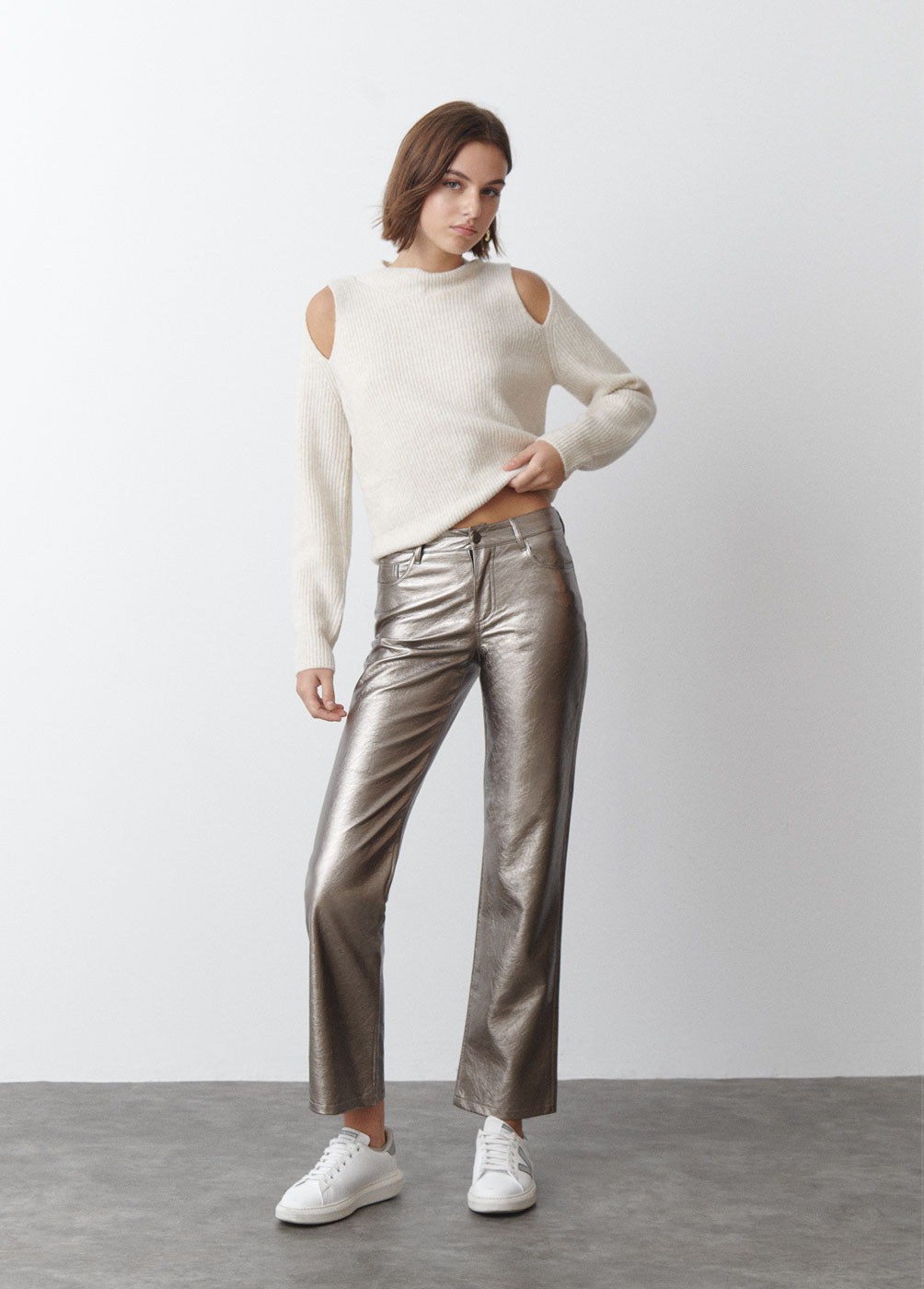 METALLIC FAUX LEATHER TROUSERS