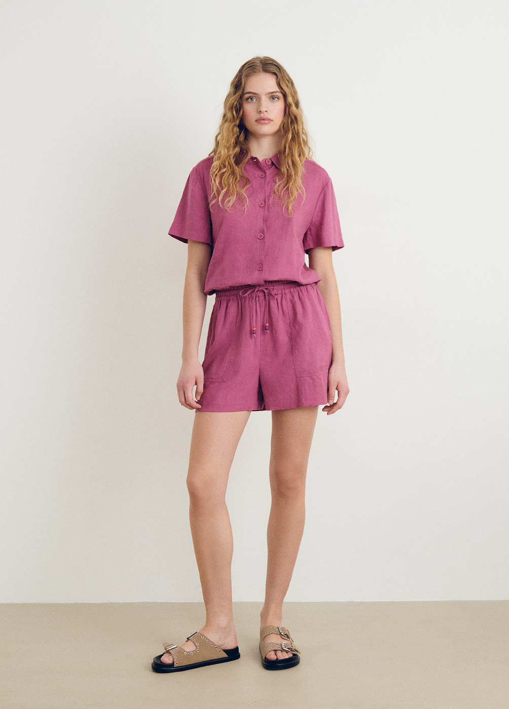 Short playsuit with linen