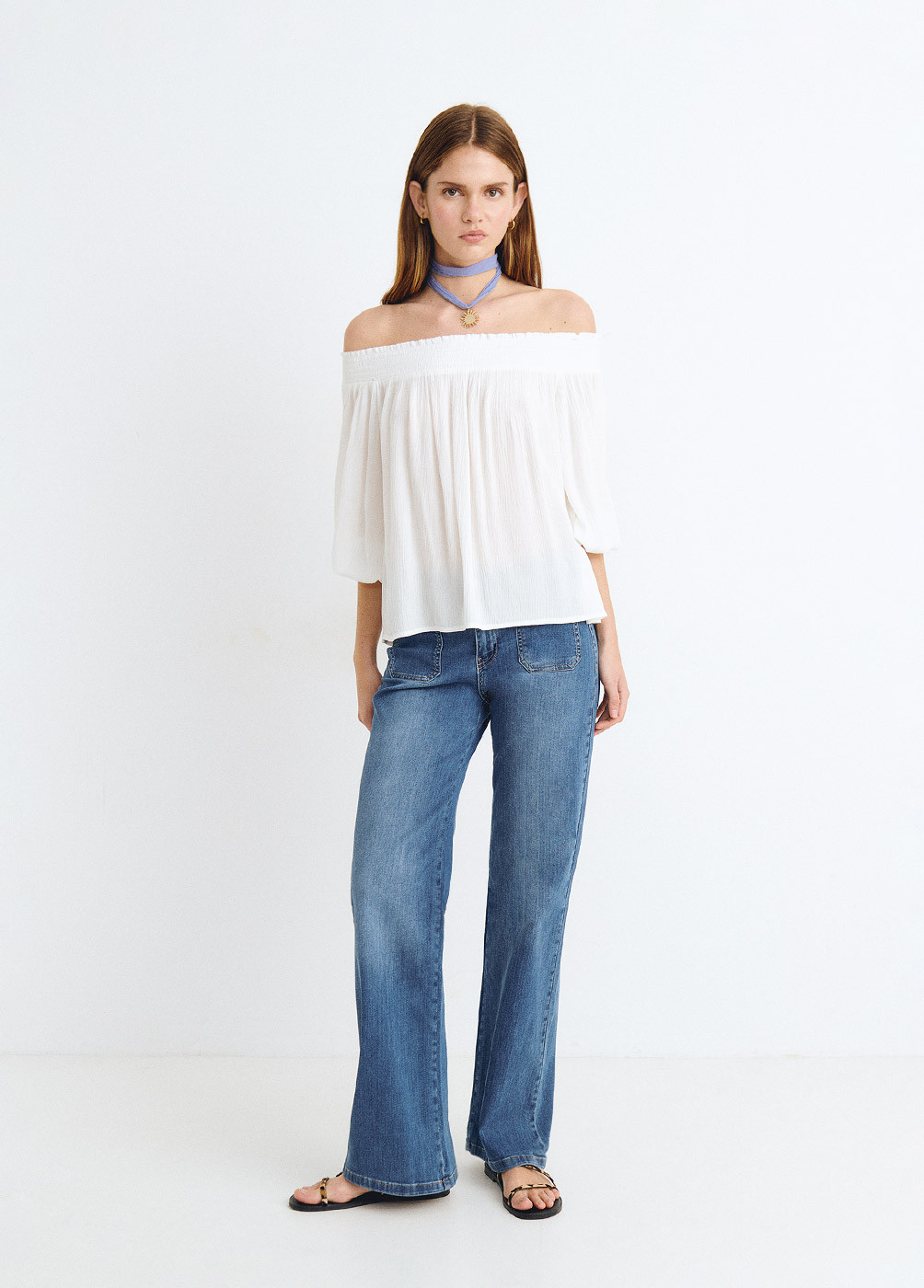 Smocked cold shoulder blouse BROWNIE