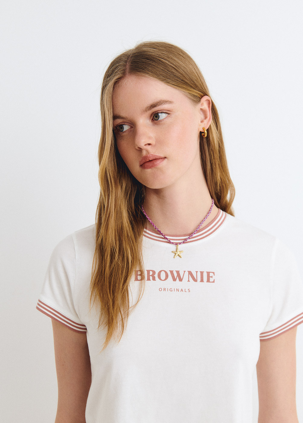 Contrast brownie text t-shirt