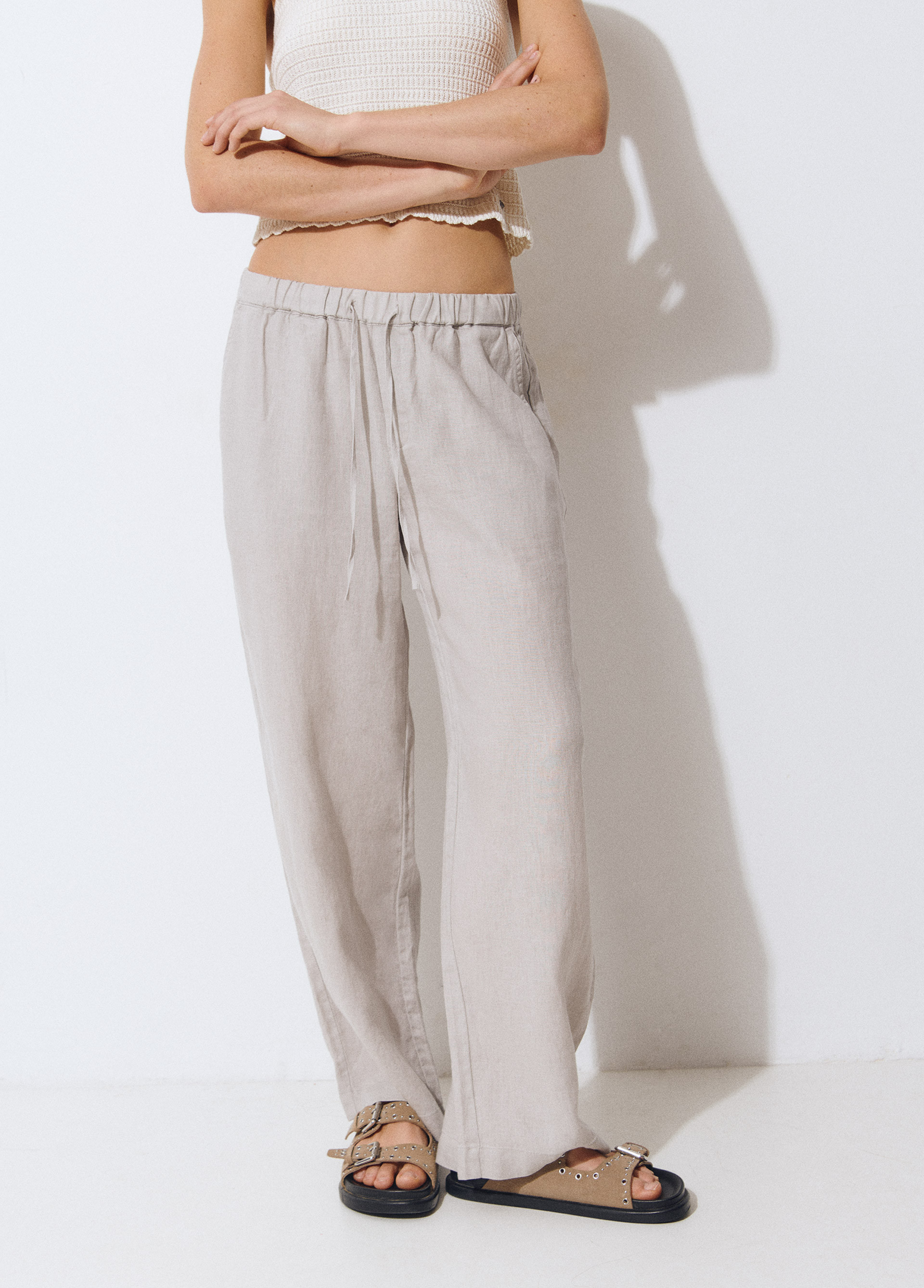 100 linen elasticated waist trousers