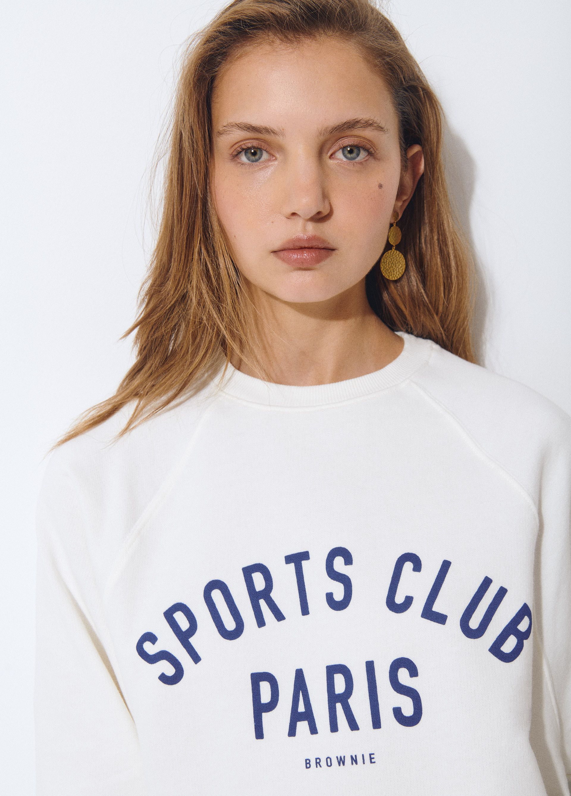Raglan sleeve slogan print sweatshirt BROWNIE