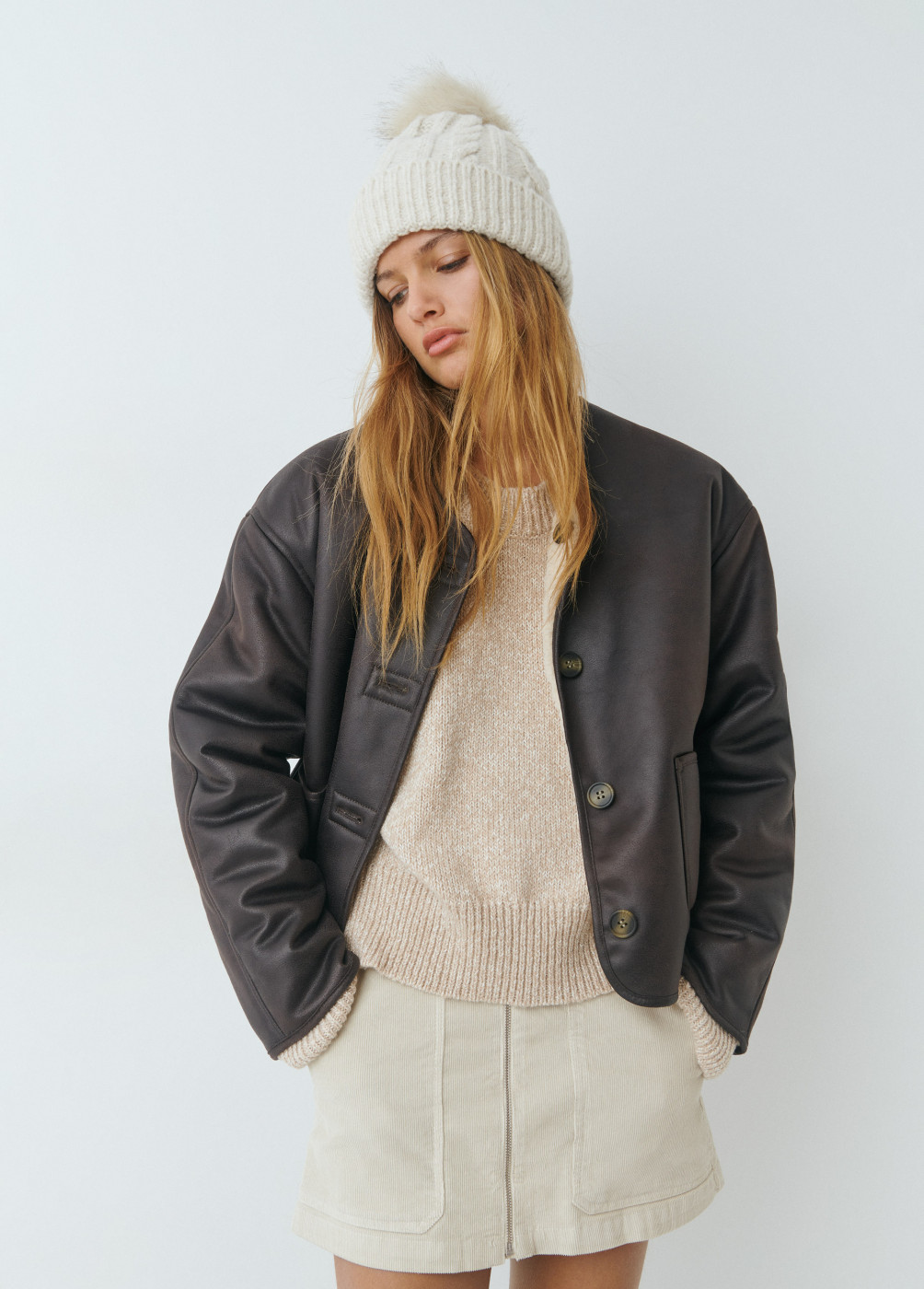 Faux leather reversible double face jacket BROWNIE