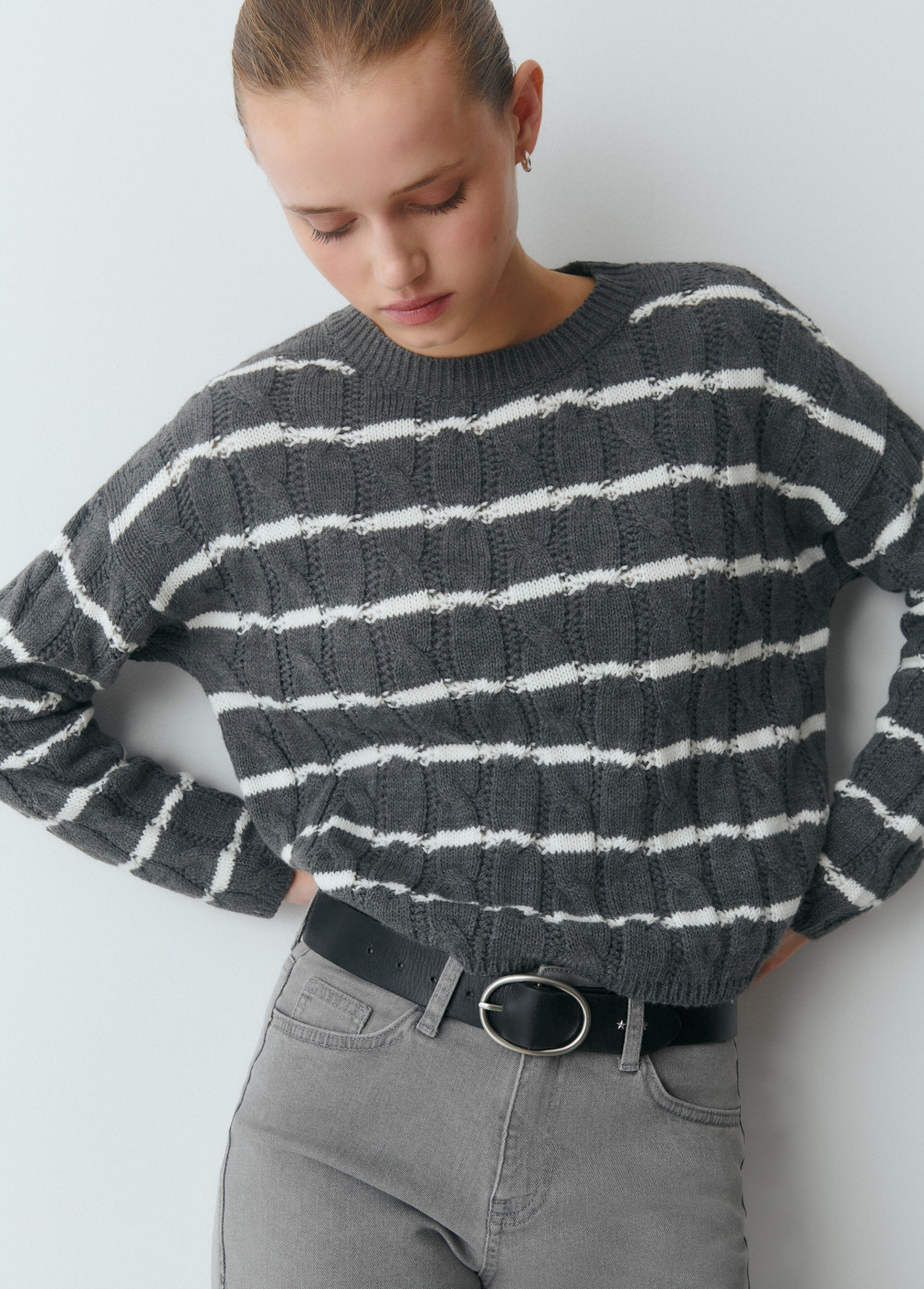 Striped cable knit jumper BROWNIE
