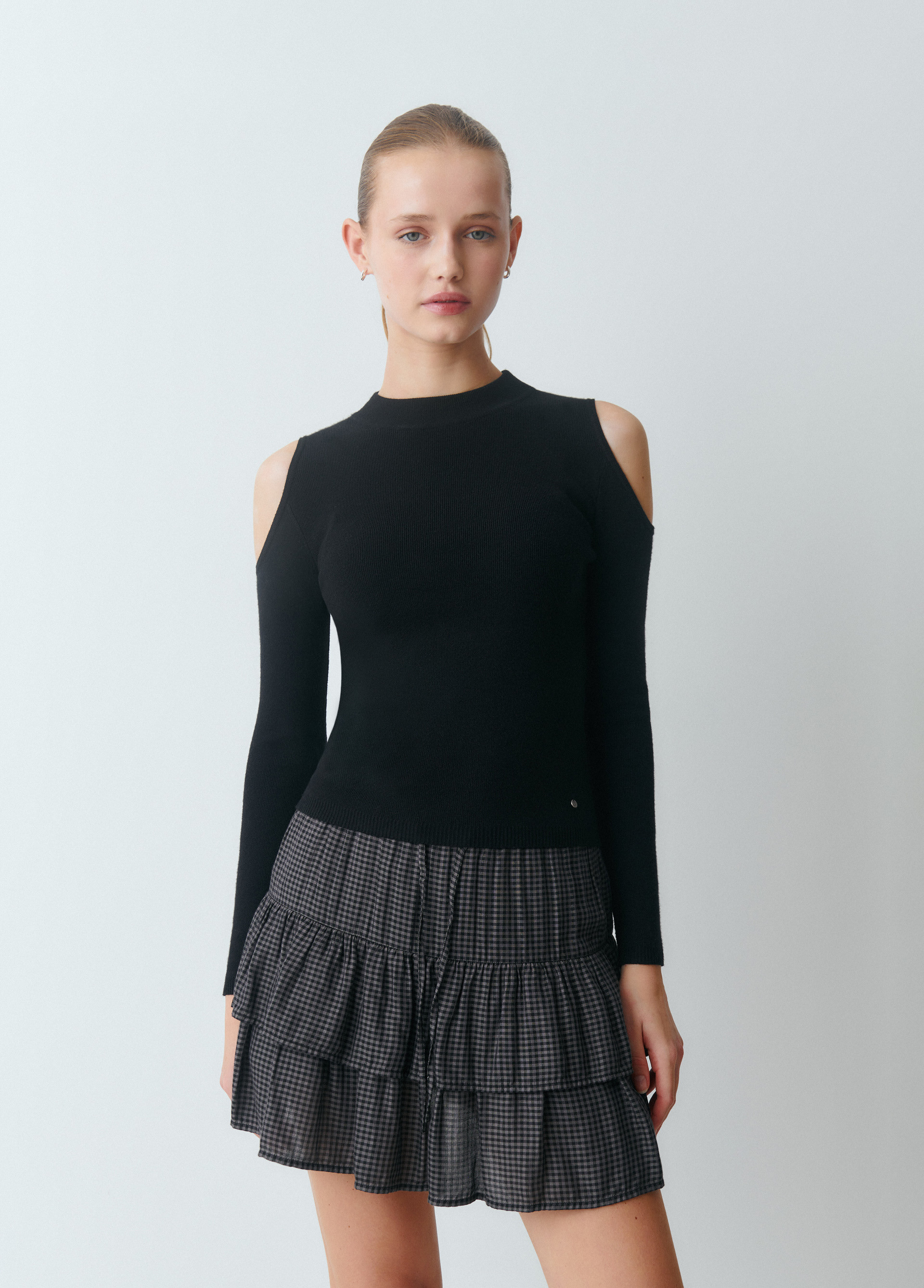Grey cold shoulder jumper sales