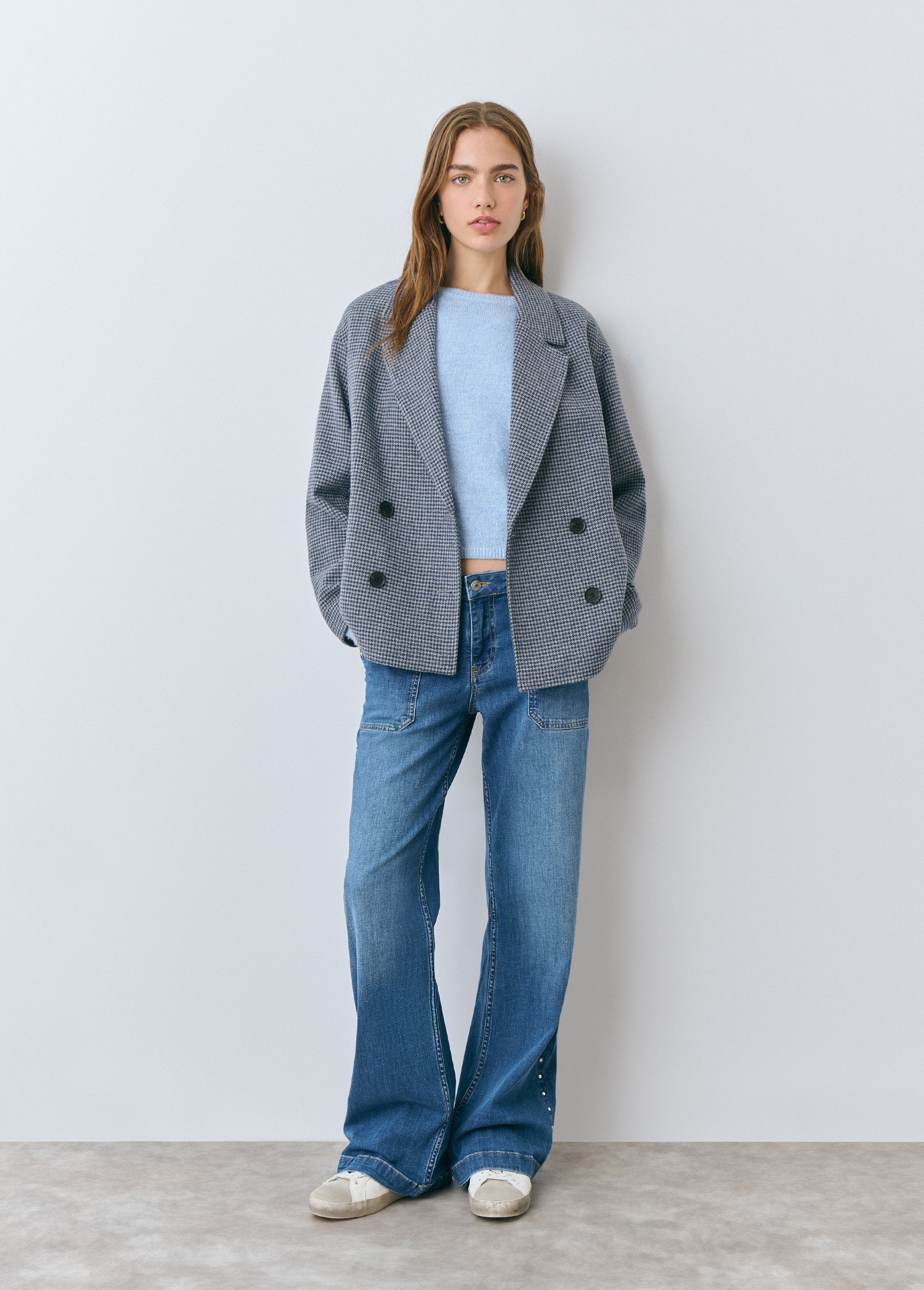Checked short coat sales