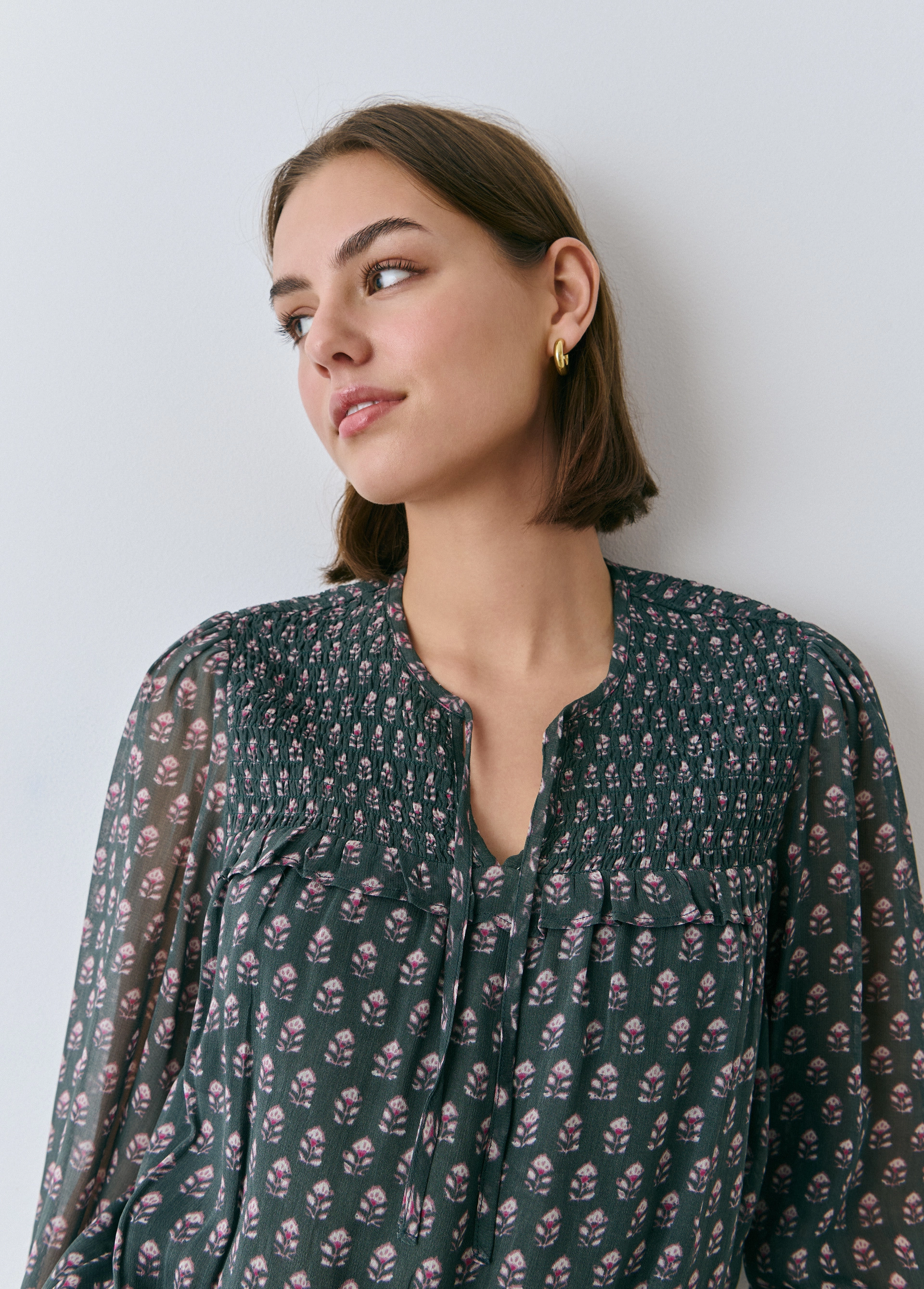 Printed smocked blouse | BROWNIE