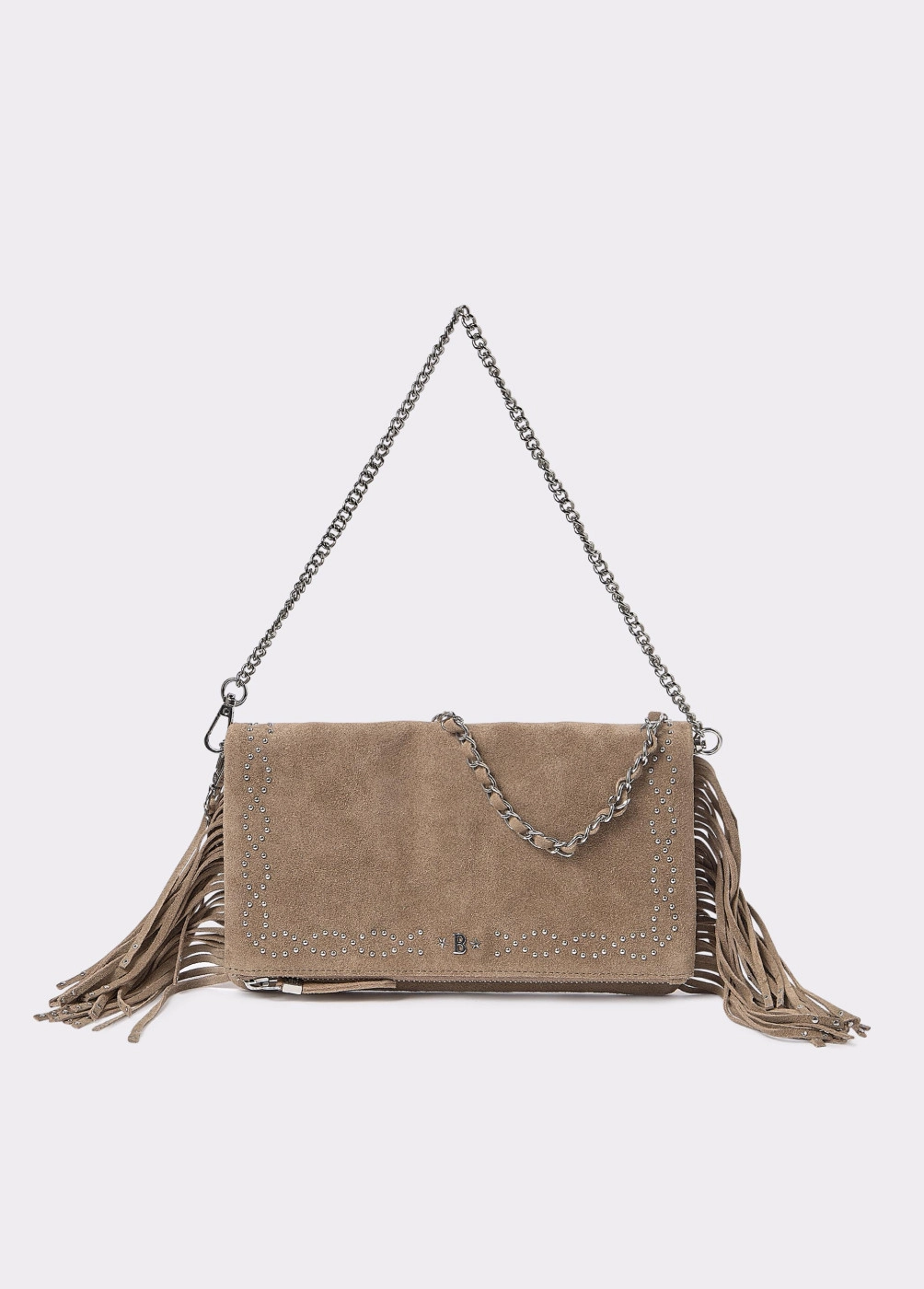Leather flap bag with studs and fringing | BROWNIE
