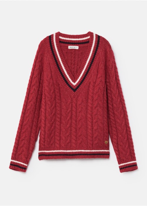 Mariam plaited striped v-neck jumper