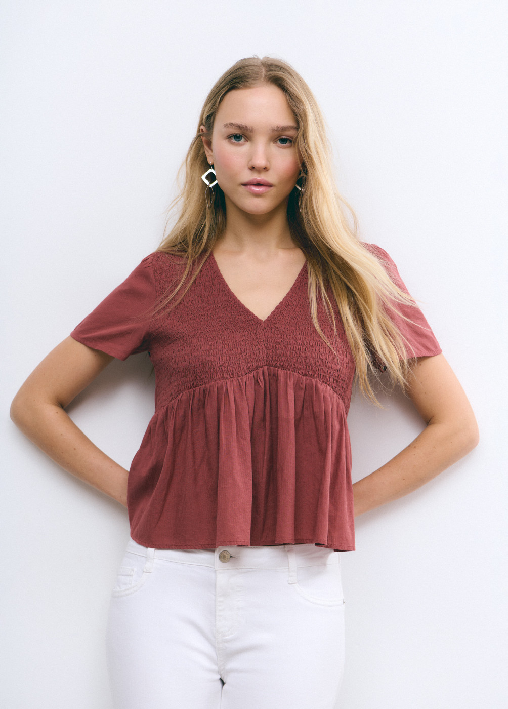 Smocked cotton blouse