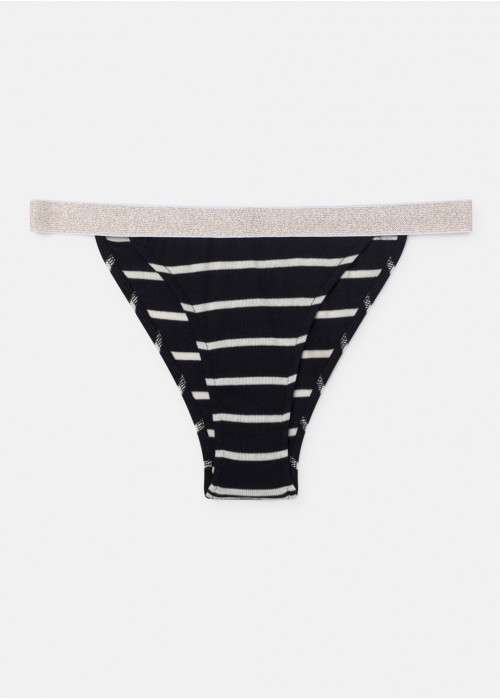 Striped bikini bottom with gold seam