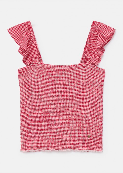 Check smock top with ruffle