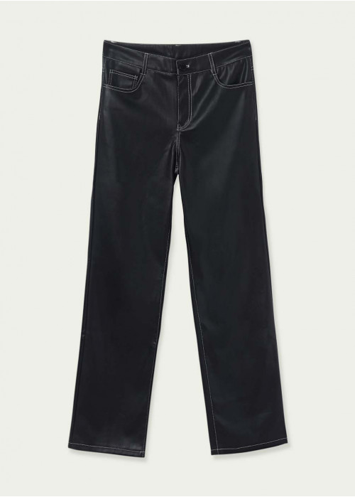 Pantalons marta efecte pell costures contrast