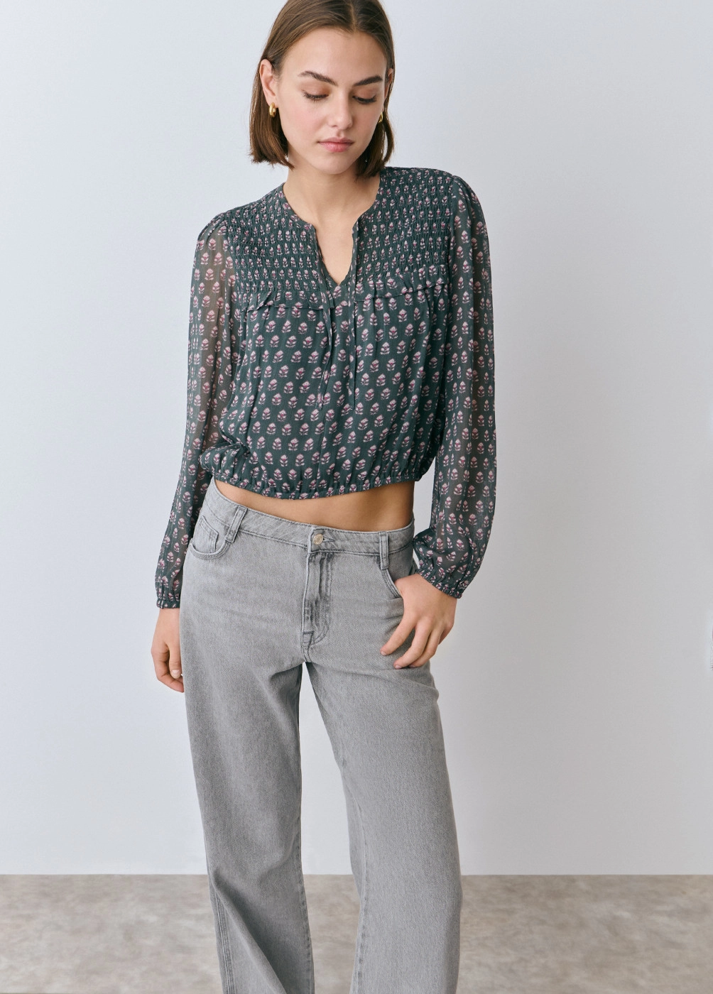 Blusa smock con stampa