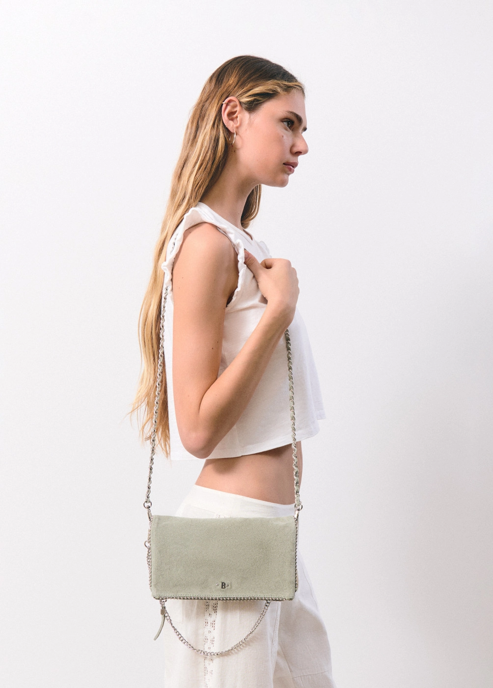 Beaded leather flap bag