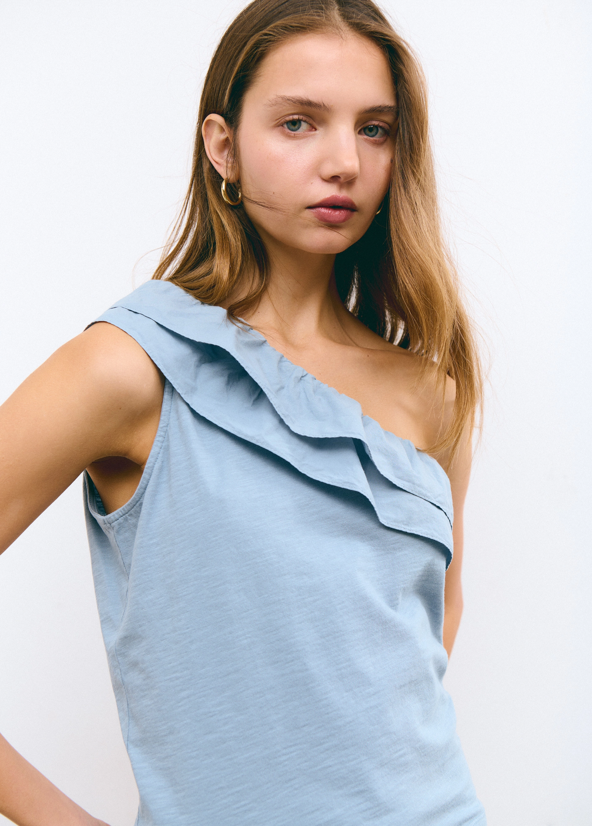 Cotton double-ruffle T-shirt