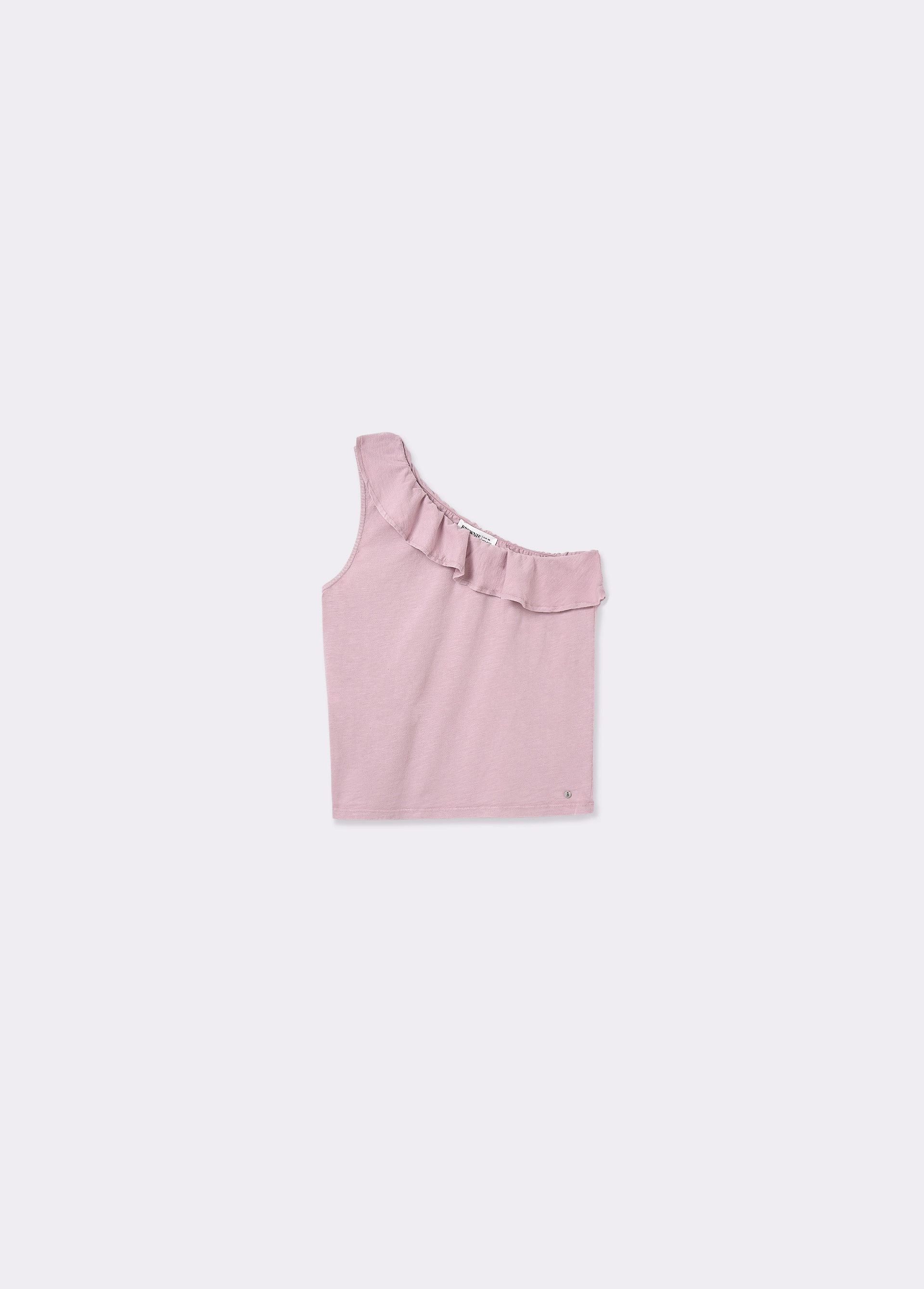 T-shirt monospalla con volant