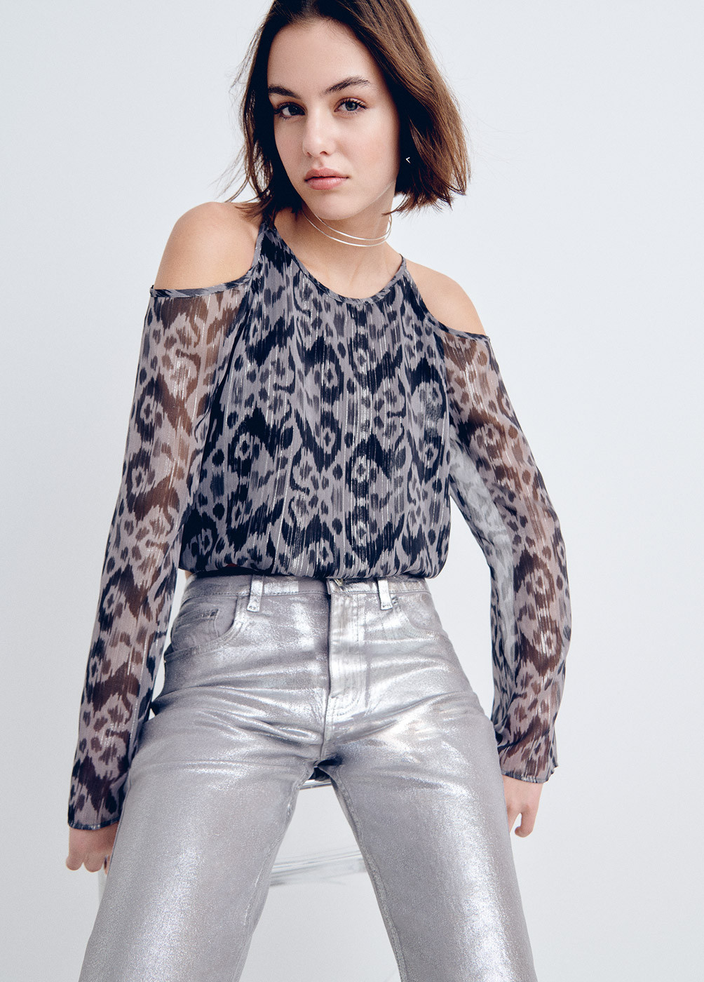 BLUSA CUT-OUT CON STAMPA IKAT