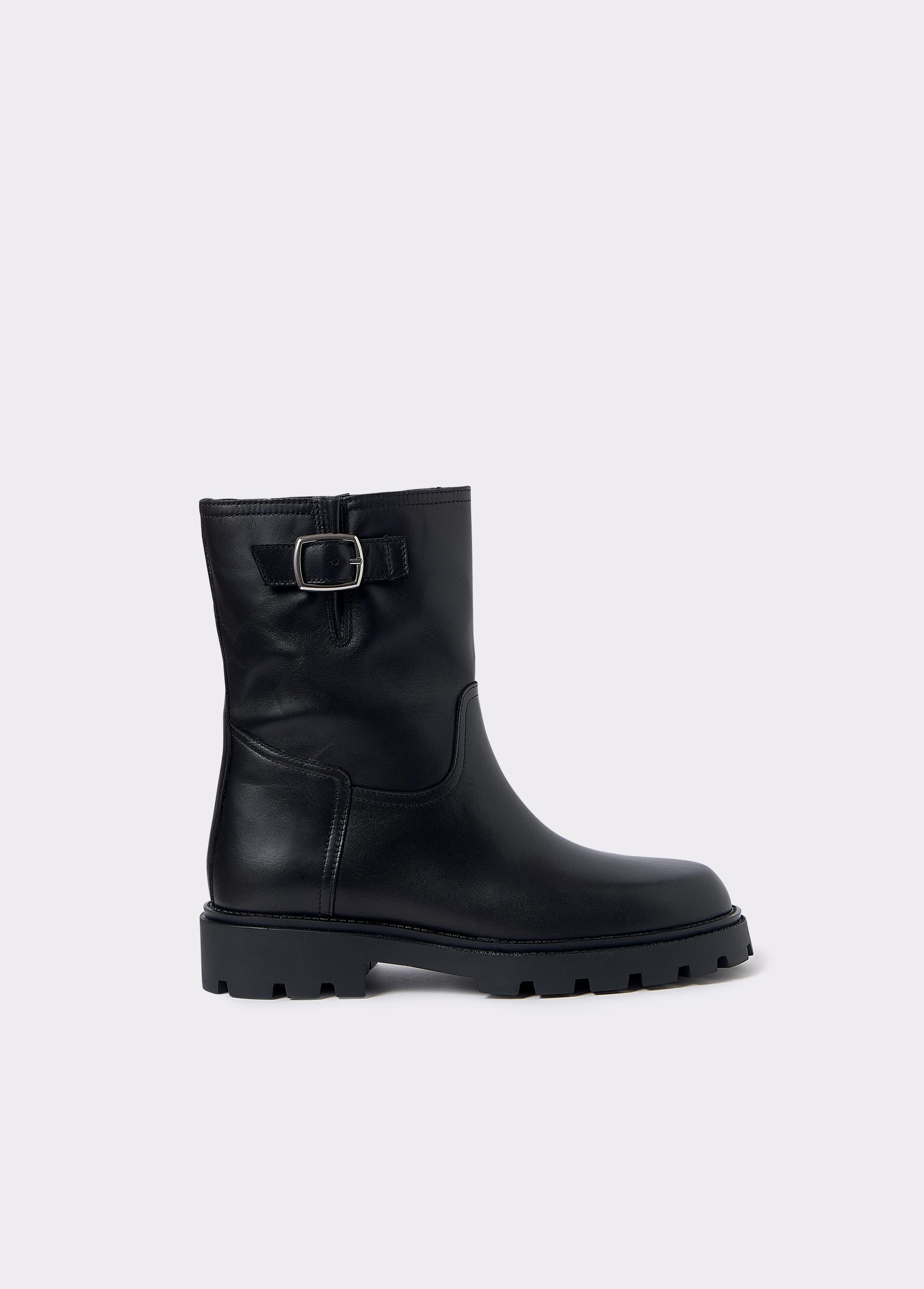 Stivaletto biker in pelle con fibbia BROWNIE